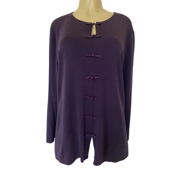 Exclusively Misook Top Blouse Round Neck Knit Long Sleeve Purple Mandari… - Picture 1 of 5